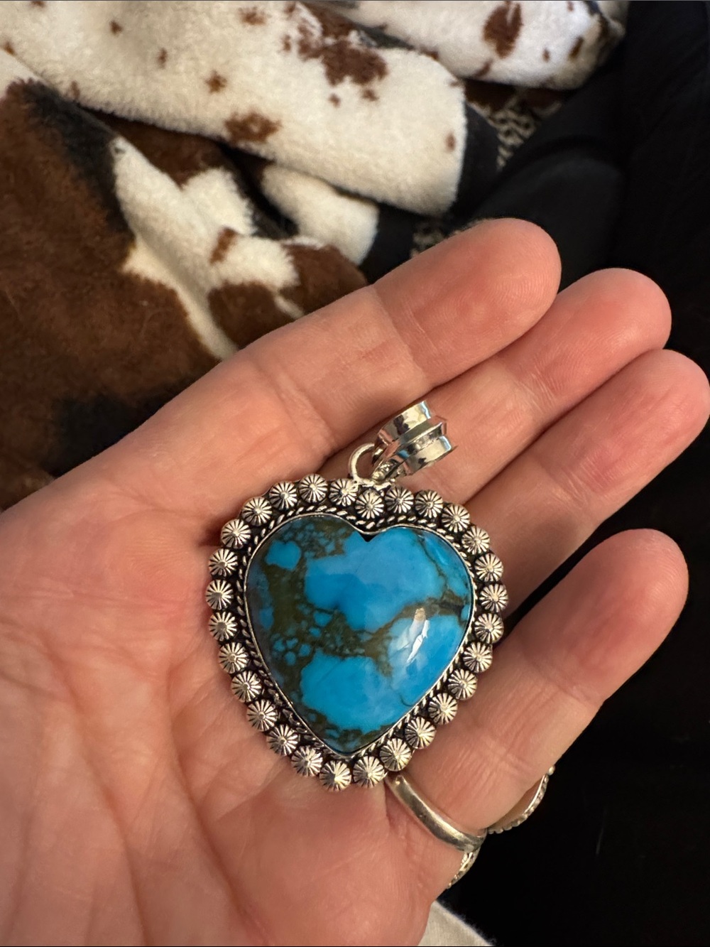 Sterling Silver Heart Tibetan Turquoise Pendant - Blue Heart Necklace